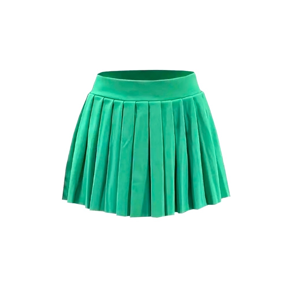 Green pleated mini skirt